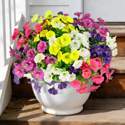 ROLLWAY Kunstblumen wie Echt, 12 Bündel Künstliche Blumen Balkon Kunstblumen & -Pflanzen Outdoor Wetterfest UV-beständig Petunien Balkonpflanzen Künstlich Plastikblumen Seidenblumen für Draußen Garten