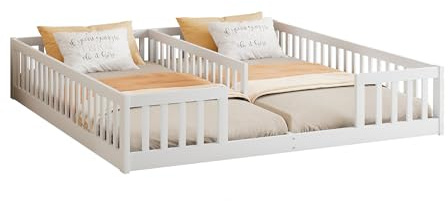 Goldicoo Montessori Bodenbett 90x200 für 2 Kinder, Kinderbett mit Rausfallschutz und Lattenrost, Gitterbett, Holz