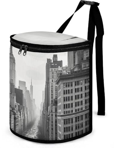 DWTJKMS Poubelle de voiture New York noire et blanche avec couvercle, grande capacité à suspendre, étanche, étanche, accessoires d'intérieur