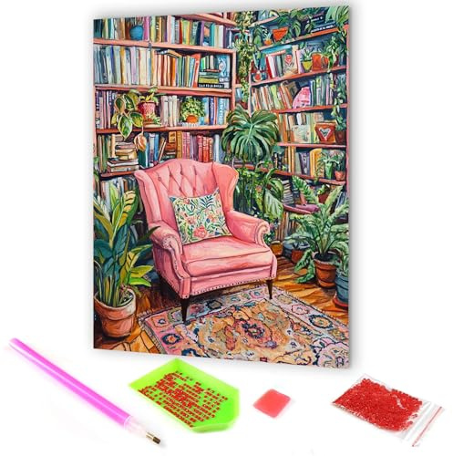 MOMAKA 5D Diamond Painting Kits Arbeitszimmer, DIY Diamant Malerei Full Drill Set Sofa, Runde Diamant Arts Craft Cross Stickerei Malerei Kits für die Home Wanddekoration 30x40 cm