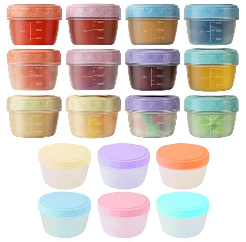 KEORHEZ 18 Stück Babybrei Einfrieren Behälter Kleine Dosen Mit Deckel Plastik Gefrierbehälter Für Snacks Saucen Babynahrung 4.5 X 6 cm