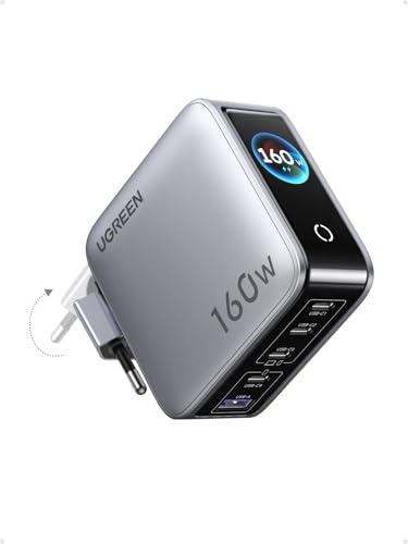 UGREEN Nexode Pro 160W Cargador USB C Carga Rápida Pantalla TFT PD 3.1 | 5 Puertos Compatible con iPhone 17 Pro MAX Air 16 15 14 13 Galaxy PPS 45W S26 25 24 Pixel 10 iPad MacBook M5 M4