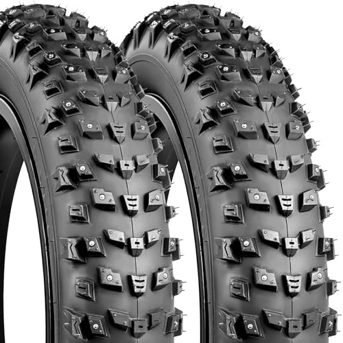 WEEROCK 26x4.0 Studded Fat Tire Bike Snow Tire, Heavy-Duty Winter Bicycle Tyre with Studs, 5-30 PSI Anti-Skid Spike Tires for 26 Snow Bike, Electric Bike, Fat Mountain Bike