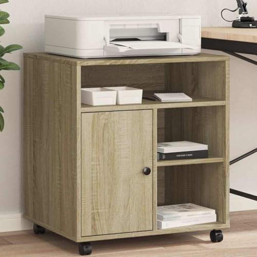 Frdhee Druckerschrank Schreibtischregal,Druckerständer mit Rollen -Eiche 60x50x67 cm,Büroregal für Drucker Scanner Kopierer Büro Küche