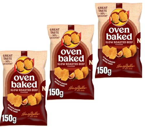 Oven Baked Slow Roasted Beef Chips Bags 150g - Pack of 3 - Slow Roasted Beef Flavoured Baked Crisp - wlk