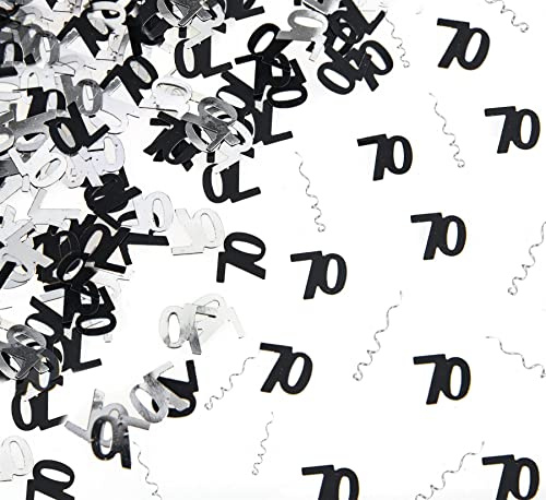 70th Birthday Confetti 14g - Black & Silver Metallic Foil Table Scatter Sprinkles, Number 70 Party Decorations for Birthday Tables, Cards, Invitations, Gift Bags and Celebration Décor
