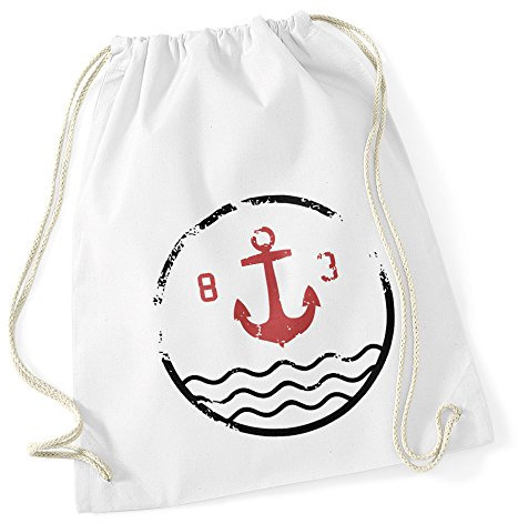 Autiga Turnbeutel Anker Vintage Retro Hipster Beutel Tasche Jutebeutel Gymsac Weiss unisize