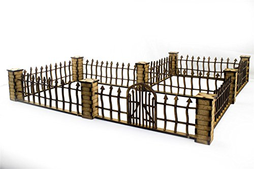 War World Gaming Gespenstischer Zaun mit Tore und Säulen - 28mm Tabletop Gelände Modellbau Diorama