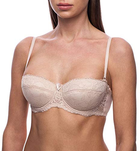 frugue Strapless Push Up Balcony Lace Bra Nude 36 B