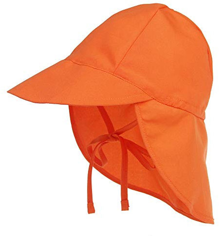 LACOFIA Baby Sonnenhut mit Bindebändern und Nackenschutz Kinder Strand Mützen Kleinkind Sommer Visier Cap Orange 6-18 Monate