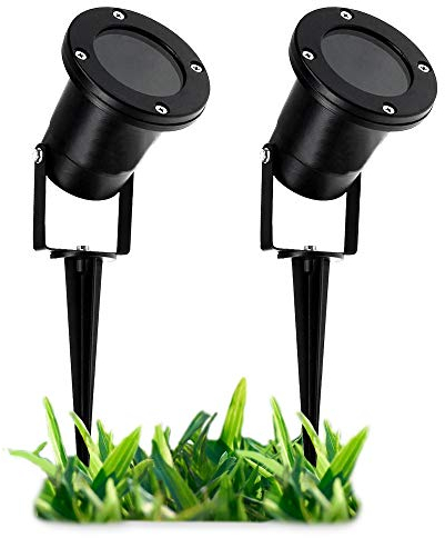 SSC-LUXon 2 Stück LED Gartenstrahler mit Erdspieß für außen in schwarz - mit 3W GU10 LED neutralweiß - Spot Gartenleuchte Kopf schwenkbar