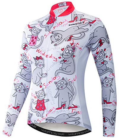 Radtrikot Langarm Damen Mountainbike MTB Trikot Zip Shirts Rennrad Bekleidung Sport Racing Tops für Damen Damen Bouse Herbst Herbst Frühling Atmungsaktiv grau-weiß Größe M