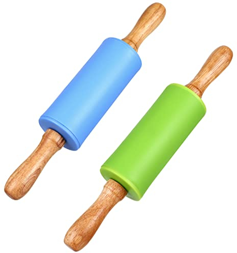 2 stücke silikon Nudelholz antihaft oberfläche holzgriff teig teigrolle backen Werkzeug für Kinder Kinder (mischfarbe)