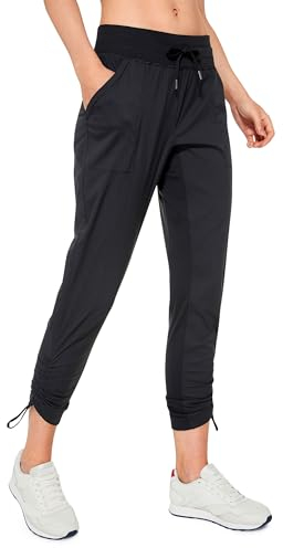 CRZ YOGA Damen Jogginghose 69cm - Mid Taille Sporthose Kordelzug Freizeithose Cargo Pants Jogger Hose mit Taschen Schwarz 36