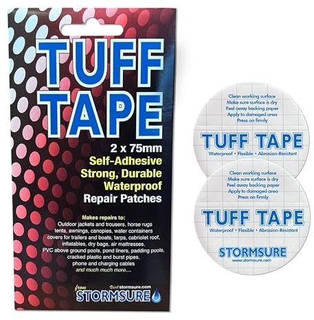 Set mit 12 verschiedenen TUFF-Tape-Flicken für Zeltreparaturen – wasserdicht, selbstklebend, langlebig – unverzichtbar für Outdoor-Abenteuer