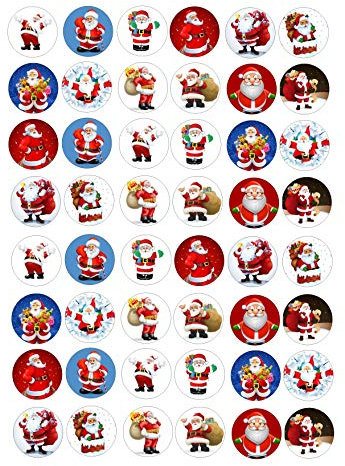 48 edible Christmas Santa children's kids party christmas eve box decorations Style for Fairy or Cupcake Cake Toppers on Wafer/Rice Paper