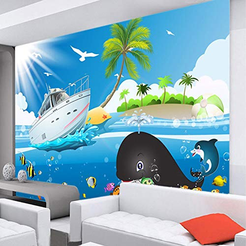HGFHGD Wandbild 3D Tapete Cartoon blauen Himmel Ozean Fisch Boot Foto Wandbild Tapete für Kinderzimmer Schlafzimmer Wandaufkleber Wandkunst Dekoration
