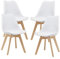[en.casa] Juego de Sillas de Comedor Fläten Pack 4 Sillas Tapizadas Nórdicas Versátil Asiento Acolchado de Cocina Patas de Madera de Haya Cubierta Cuero Sintético 82x49x54cm - Blanco