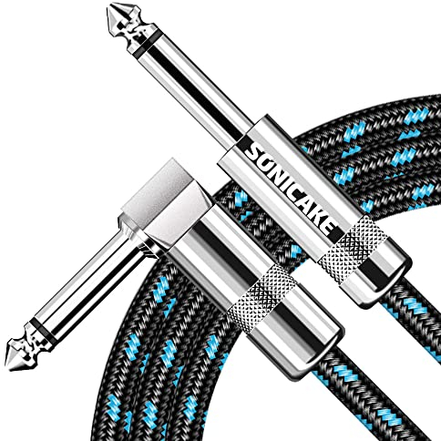 SONICAKE Cable de guitarra 3m Cable de instrumento de guitarra 6.35mm Derecho a Conectores de Forma L Negro Azul