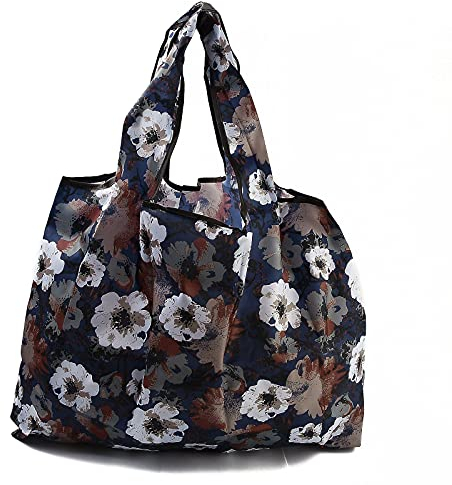 BEEFLYING 3 Stück Faltbare Nylon-Einkaufstaschen Wiederverwendbare Wasserdichte Einkaufstasche Faltbar Einkaufstaschen Blumenmuster Mit Beutel Und Taschengriff (52.5x60x0.15cm)