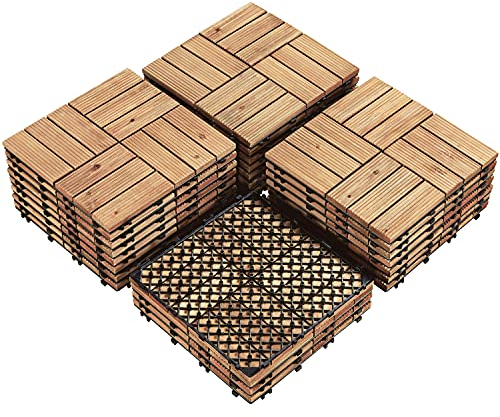 Yaheetech Holzfliesen 27 Stück pro Set (2,6 m²), Balkonfliesen mit Drainagesystem, Terrassenfliesen Gartendeko Fliesen Bodenbelag für Indoor & Outdoor, witterungsfest Hellbraun