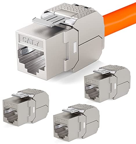 hb-digital 4x Module Keystone CAT 7 RJ45 Métallique pour tableau Adapteur Blindé STP pour Câble Ethernet LAN 10 Gbit/s jusqu'à 600 MHz AWG 22-24 sans outil pour panneau de brassage, prise réseau