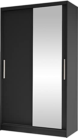 Mirjan24 Kleiderschrank Margite VI mit Spiegel, Kleiderstange und 5 Fächer, Schlafzimmerschrank, Flurschrank, Garderobenschrank, Dielenschrank, Schwebetürenschrank (schwarz)