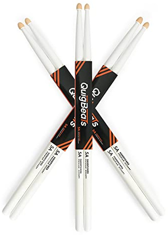 QuigBeats Drum Sticks, Hickory 5A Drumsticks, Drumsticks for Adults & Kids 5A 3 Pairs - White