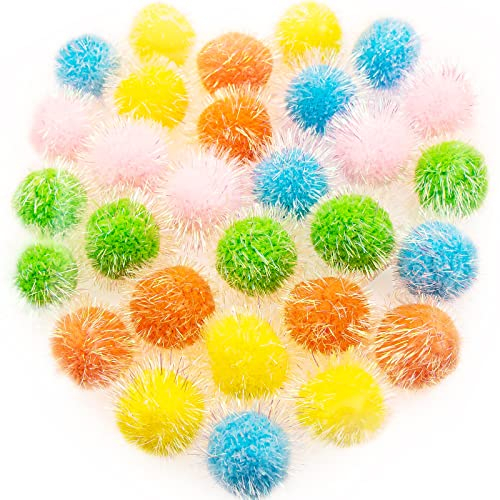 VAPKER 30-teiliges Katzenkugel-Spielzeug, glitzernde Kugeln, extra groß, 5,1 cm, Cat's Favorite Chase, glitzernde Kugeln, glitzernde Lametta-Pompons, farblich Sortiert