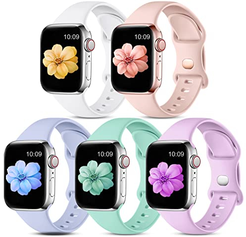 CeMiKa 5 cinturini compatibili con Apple Watch 41 mm 38 mm 40 mm, cinturini sportivi in silicone morbido per iWatch Series 8 7 6 5 4 3 2 1 SE Ultra, uomini donne, colore E S/M
