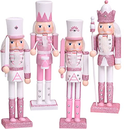 ABOOFAN 4 pezzi di Natale Schiaccianoci Figurine Rosa in legno Schiaccianoci Soldato Adornamenti Set per le vacanze Decorazione da tavolo Ricordo di Natale 2022 (24 cm)