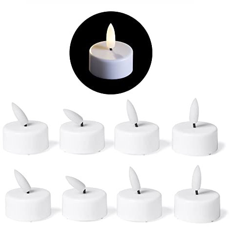 Novaliv 8X LED Teelicht Mit Timer - Warmweiß, Flackernd 3D - 6cm Durchmesser für Batterie CR2032 - Klein, Flamme für Kerzenpick auf Adventskranz