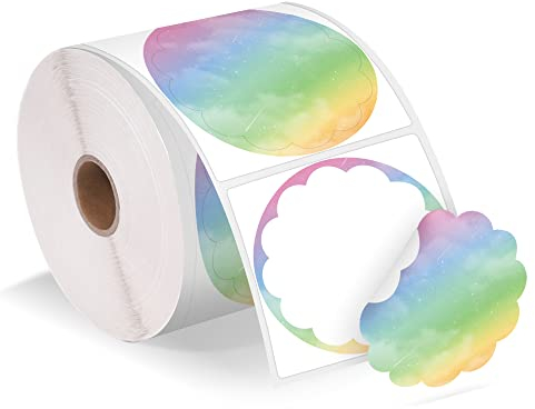 Phomemo 2 gewellte thermische Etiketten, selbstklebende Blume Aufkleber Aufkleber Aufkleber für Dankeskarte, Logo, Name, Preis, Adresse, QR Code, 500 Etiketten, mehrfarbiger Verlauf