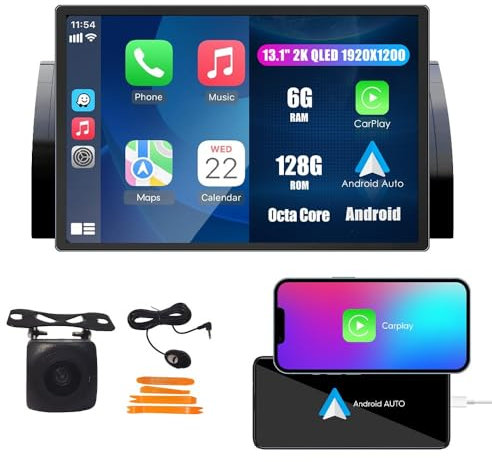 CarPlay Android Auto Navegación Estéreo GPS Radio Cámara de Marcha Atrás 13.1 QLED Pantalla Táctil Tabletas Pad Reproductor de Medios para BMW M5 E39 1995-2003 X5 E53 2000-2007 Octa Core 6G+128G