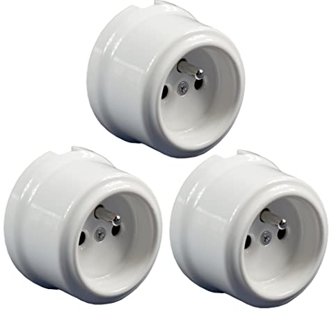 3 enchufes porcelana con tierra blanca 16 A, 250 V