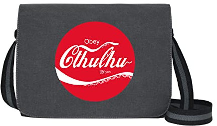 Cthulhu Cola - Umhängetasche Messenger Bag für Geeks und Nerds mit 5 Fächern - 15.6 Zoll, Schwarz Anthrazit