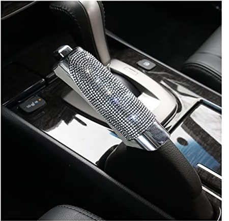 CGEAMDY Cubierta Del Freno De Mano, Bling Cubierta Freno De Mano, Funda Protectora Universal Para Freno De Mano Para Coche, Cubierta Con Incrustaciones Diamantes Coche Interior Accesorios(Blanco)