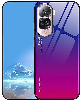 UPLAI Cover per Honor 90 Lite 5G, Ultra Sottile Morbido TPU Silicone Antiurto Custodia Insieme a Colore Sfumato Vetro Temperato, Moda Colorato Caso.Blu Rosso