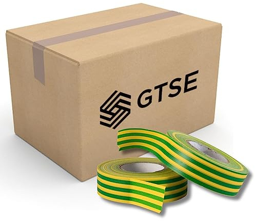 GTSE Earth Electrical Tape, 19mm x 20m, Bulk Box of 100 Rolls, Strong Self-Adhesive PVC Insulation Tape for Insulating, Repairing and Protecting Electrical Wires