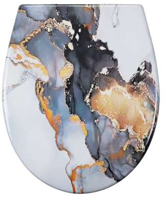 Fanmitrk Duroplast Toilet Seat Soft Close -Quick Release Toilet Lid with Top Fixing,Marble Effect (UF819-49)