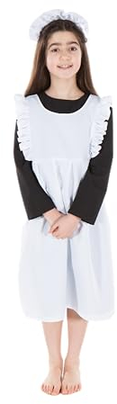 PRETEND TO BEE Victorian Maid Dress Up Costume for Kids, Tunic, Apron and Mop Cap, 9-11 Years
