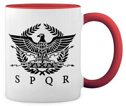Spqr Roman Gladiator Imperial Golden Eagle Army New Trend Fun Lustig Weiße Tasse Mug mit roten Felgen und Griff