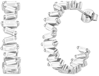 Brandlinger ® Ohrringe Silber 925. Creolen mit Stein Farbverlauf Regenbogen bunt. Schmuck Damen vergoldet mit 18 Karat Gold für Frauen und Mädchen. Äußerer Durchmesser 23mm. (Weiß (Silber))