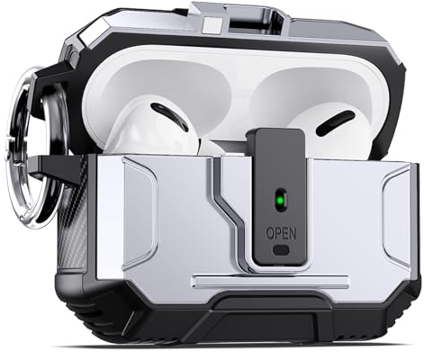 DASFOND Armor Earphone Cover Airpods Pro 2nd Generation Case, Military Grade Full Body Shockproof Protection Hard Case, Support Wireless Charging with Keychain, Magnetic Lid, Front LED Visible, Silver