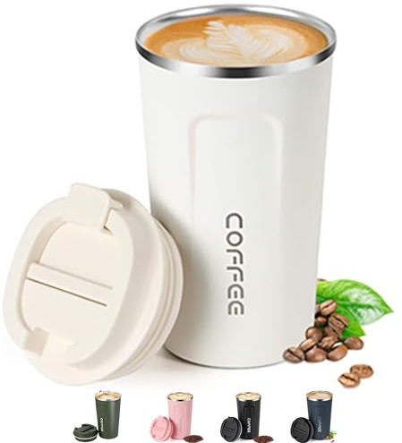 Shunshi Travel Mugs, Insulated Coffee Cup with Leakproof Lid - Reusable Coffee Cups Travel - Car Coffee Cup,Insulated Travel Mug - Keeps Your Drinks Hot or Cold(White/510ML)