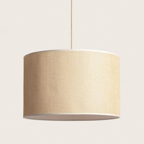 LEDKIA LIGHTING - Pendelleuchte Stoff Nally | Elegantes und modernes Design | Weicher beiger Stofflampenschirm | Ideal für Esstische und Kücheninseln | Metall, Stoff, Beige