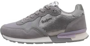 Pepe Jeans Zapatillas de Piel Brit Sequins Gris
