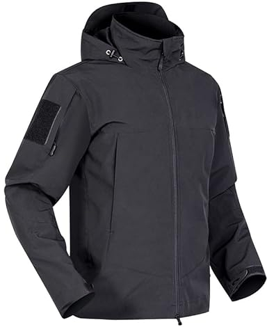 BSLVWG Veste de pluie imperméable légère à capuche coupe-vent pour homme, veste militaire respirante et coupe-vent pour camping, randonnée, Noir , 3XL grande taille