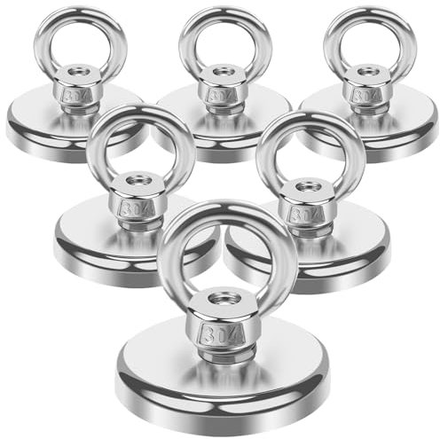 MIN CI 42 mm Fuertes imanes, 6 ganchos magnéticos de 70 kg (155 lbs) fuerza de sujeción de neodimio imanes de neodimio con gancho, pesca magnética con ojal, imanes fuertes magnéticos para camping