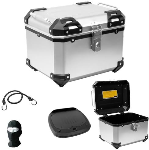 KOMPATIBEL MIT Vespa Primavera 50 4T Koffer-TOPCASE 38 LT ALUMINIUMFARBE + Platte FÜR Motorrad-Scooter-GEPÄCKTRÄGER 2 DEMIJET-HELME ODER 1 UNIVERSAL MODULAR-Integral